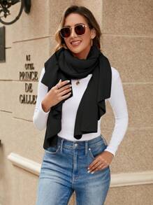 1 Pieza Versátil Pañuelo De Color Sólido Para Mujeres Con Hebilla, Se Puede Usar Como Chal, Adecuado Para Uso Diario - Negro - Ver 4