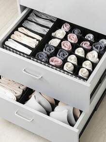 Plaid Clothes Storage Box With Separated Sections For Underwear And Socks - Black - View 4