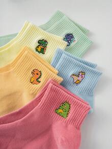 5對女童刺繡恐龍時尚中筒襪,適合日常穿著 - 彩色 - 查看 2