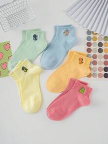 5對女童刺繡恐龍時尚中筒襪,適合日常穿著 - 彩色 - 查看 3