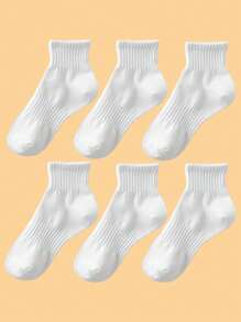 6雙白色豎條紋中筒襪,適用於運動,彈簧和秋天 - 白色 - 查看 1