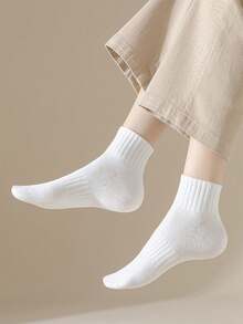 6雙白色豎條紋中筒襪,適用於運動,彈簧和秋天 - 白色 - 查看 3