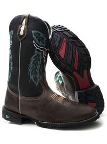 Bota Masculina RR Botas Texana Country Em Couro Com Bordado Boi Bico Redondo