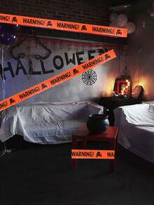 1 Pieza Cinta De Advertencia De Halloween Con Patrón De Calavera Para La Seguridad Decoración De Pascua Y Fiestas - Naranja - Ver 4