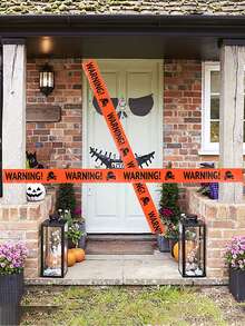 1 Pieza Cinta De Advertencia De Halloween Con Patrón De Calavera Para La Seguridad Decoración De Pascua Y Fiestas - Naranja - Ver 3