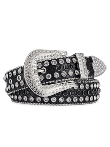 1pc Black-Silver Punk Style S Belt With Rivets & Rhinestones, Suitable For Party Halloween Summer, School Casual, Business, Boyfriend Husband Father Dad Men Gift, Daily Wear, Fashion, Teen, Outdoor, Vacation, Athletic, Travel, Street, Boho, Vintage Fall, Autumn, Halloween Autumn-Winter Accessories,Suitable For Teens, Youth,Men,Casual, Outdoor, Athletic, Vacation, Graduation Gifts, Birthday, Daily Wear - Black - View 2
