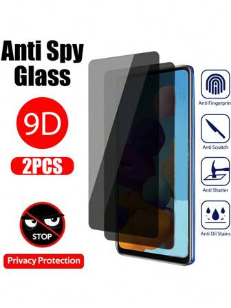 2pcs Black Anti-spy Tempered Glass Screen Protector Compatible With Samsung A22 A72 A12 A32 4g 5g A21s A30s A51 A71 A41 A21 A31 F22 A33 A73 A03 Core A20s A30s A50s, Shockproof, Waterproof, Scratch-resistant Film For Mobile Phone Display