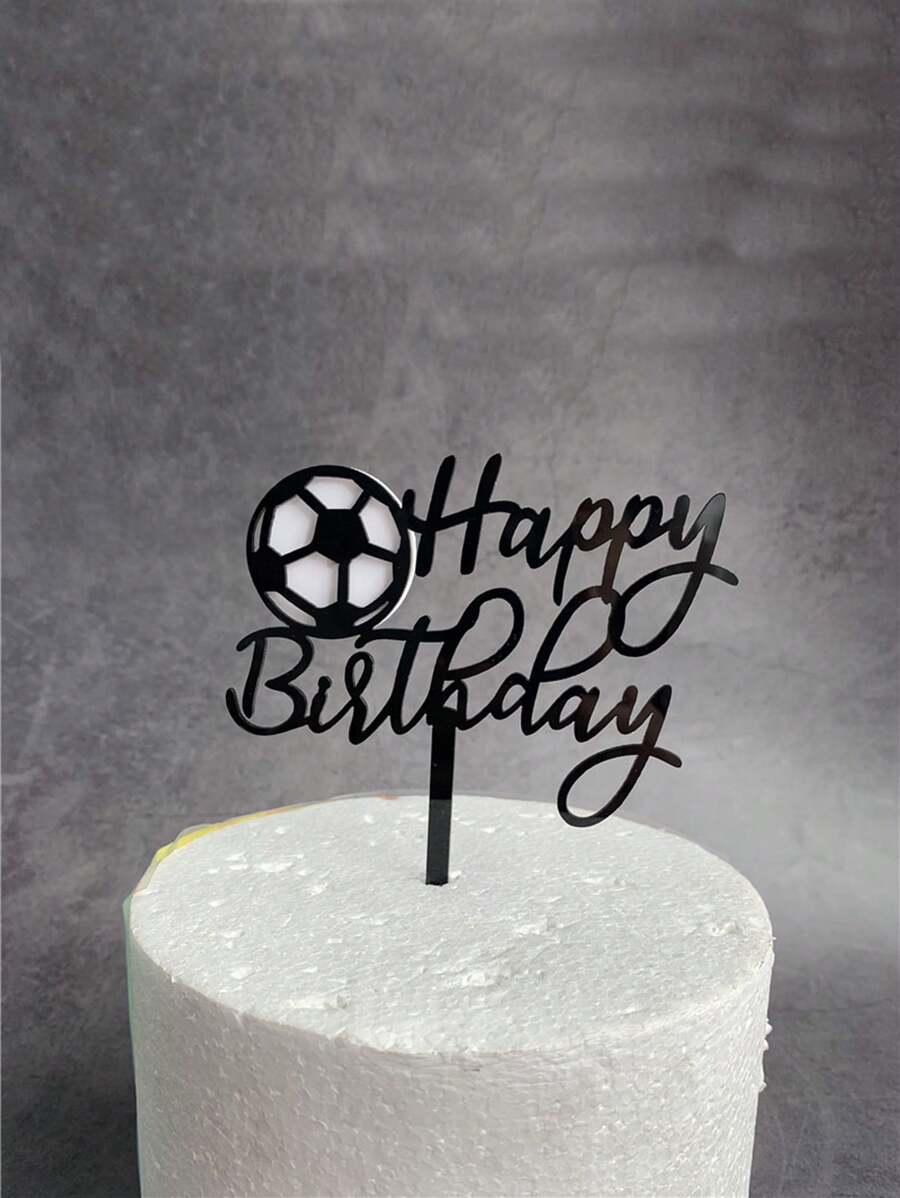 1 件足球亚克力生日快乐蛋糕装饰，圣诞节 - 黑與白 - 查看 1