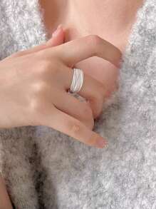 1pc Unique Layered Style Adjustable Ring For Women, Minimalist Fashion Accessory - Silver - View 3