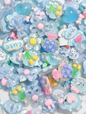 10入組隨機顏色可愛卡通圖案聚合物樹脂手作珠寶配件