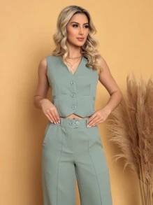 Women Two-piece Outfits - Dusty Blue - View 3