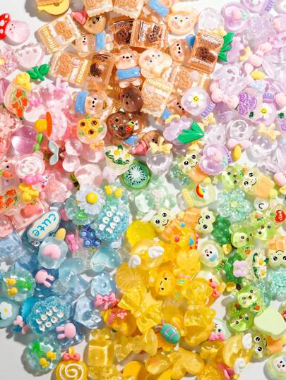 10pcs/set Random Color Cute & Creative Cartoon Resin Diy Jewelry Making Material Kit