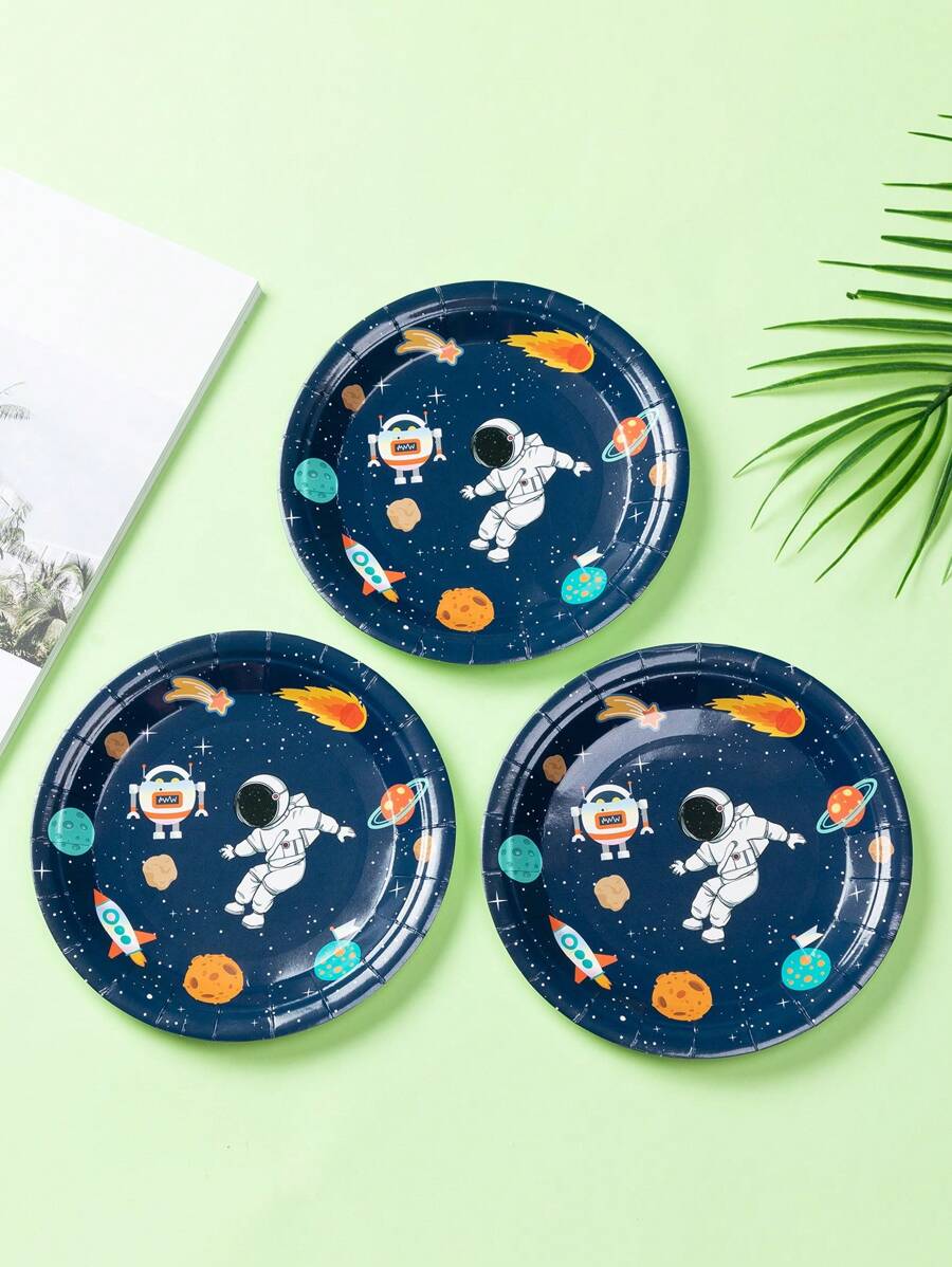 10 件裝太空宇航員元素圖案一次性派對盤子 - 彩色 - 查看 1