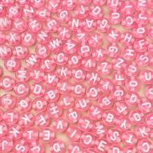100/200/500入組7mm手工珠寶製作配件-用於項鍊、手鍊和鑰匙扣的透明塑料粉色字母珠