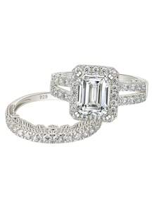 AIHUASI 2pcs/Set Vintage 925 Sterling Silver 7*9mm Emerald Cut High Cubic  Wedding Engagement Ring Set For Women Bridal's Fine Jewelry Valentines Gift - Silver - View 8
