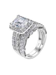 AIHUASI 2pcs/Set Vintage 925 Sterling Silver 7*9mm Emerald Cut High Cubic  Wedding Engagement Ring Set For Women Bridal's Fine Jewelry Valentines Gift - Silver - View 11