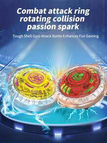 【單人版】發射器槍+2個閃爍旋轉陀螺(牽引&釋放動力系統/防摔金屬/彩色燈光效果/遊戲競賽/按壓啟動/酷炫設計) - 黑色 - 查看 3