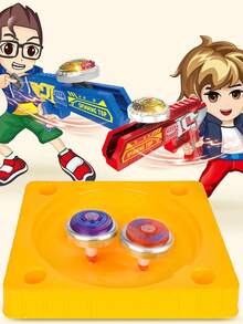 【單人版】發射器槍+2個閃爍旋轉陀螺(牽引&釋放動力系統/防摔金屬/彩色燈光效果/遊戲競賽/按壓啟動/酷炫設計) - 黑色 - 查看 6