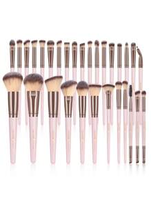 MAANGE 30 piezas/35 piezas Juego de brochas de maquillaje profesional, herramientas de maquillaje con cerdas de brocha suaves para un fácil transporte, brocha para base, brocha para sombra de ojos, brocha para cejas, 2 piezas de borlas triangulares para polvo, juego de brochas para viaje, juego de brochas, kit de brochas de maquillaje, juego de maquillaje completo, set de brochas de maquillaje, kit de maquillaje completo, set de regalo de maquillaje - Rosa - Ver 10