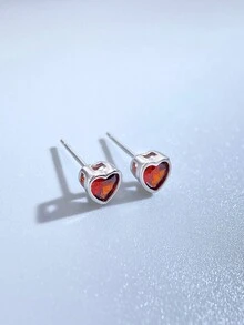1雙白色心氧化鋯耳釘適合女士S925純銀情人節優雅和魅力四射精細的女士們首飾類禮品