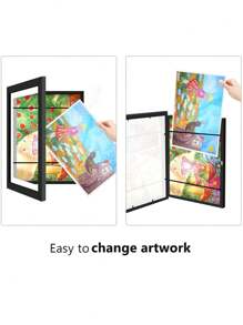 1入組a4尺寸兒童木製相框,掛壁透明蓋磁性相框用於儲存和展示孩子的藝術品、畫作、獎項和證書 - 黑色 - 查看 3