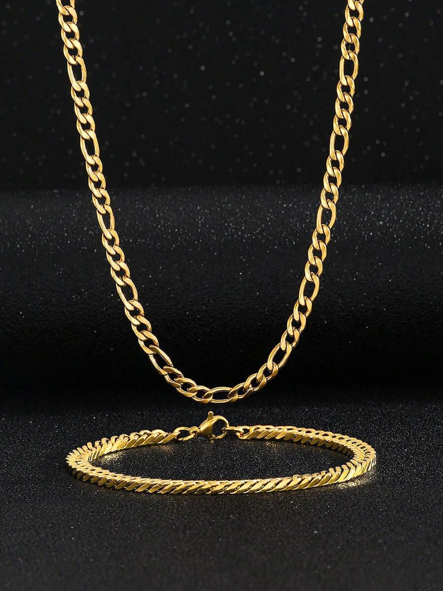 1 cái Mát mẻ Con trai Vàng 1 : 3 Dây chuyền Figaro Dây chuyền & 1 cái Chuỗi vòng tay Bộ Cho bữa tiệc Yến tiệc Đường phố Đối với Trẻ em Qủa tặng - Vàng - Xem 1