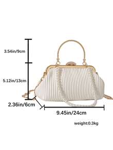 優雅珍珠手拿包帶鏈子刺繡和吻鎖-完美適用於任何場合 - 白色 - 查看 7