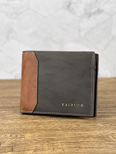 男士字母图形色块小号 PU 钱包礼物父亲爸爸礼物轻便迷你薄便携式信用卡身份证双折简约时尚现代商务周年纪念情人节生日礼物礼物情侣男士礼物礼品包男士钱包钱包男士钱包真皮