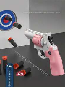 1pc Small Revolver ZP5 Soft Bullet Gun EVA Manual Pistol Toy Gun With Sucker Safe Soft Bullets - Blue and White - View 3