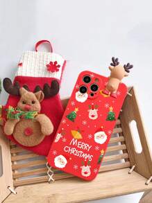 1pc Santa Claus & Reindeer Design Christmas Phone Case Compatible With Iphone15 Pro Max/ - Multicolor - View 2