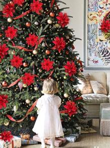 1 Set 5pcs Artificial Red Christmas Flowers - Red - View 2