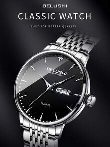 New Arrival Stopwatch Night Light Waterproof Quartz Men's Watch - B-589 silver shell white surface silver nail steel strip - View 1