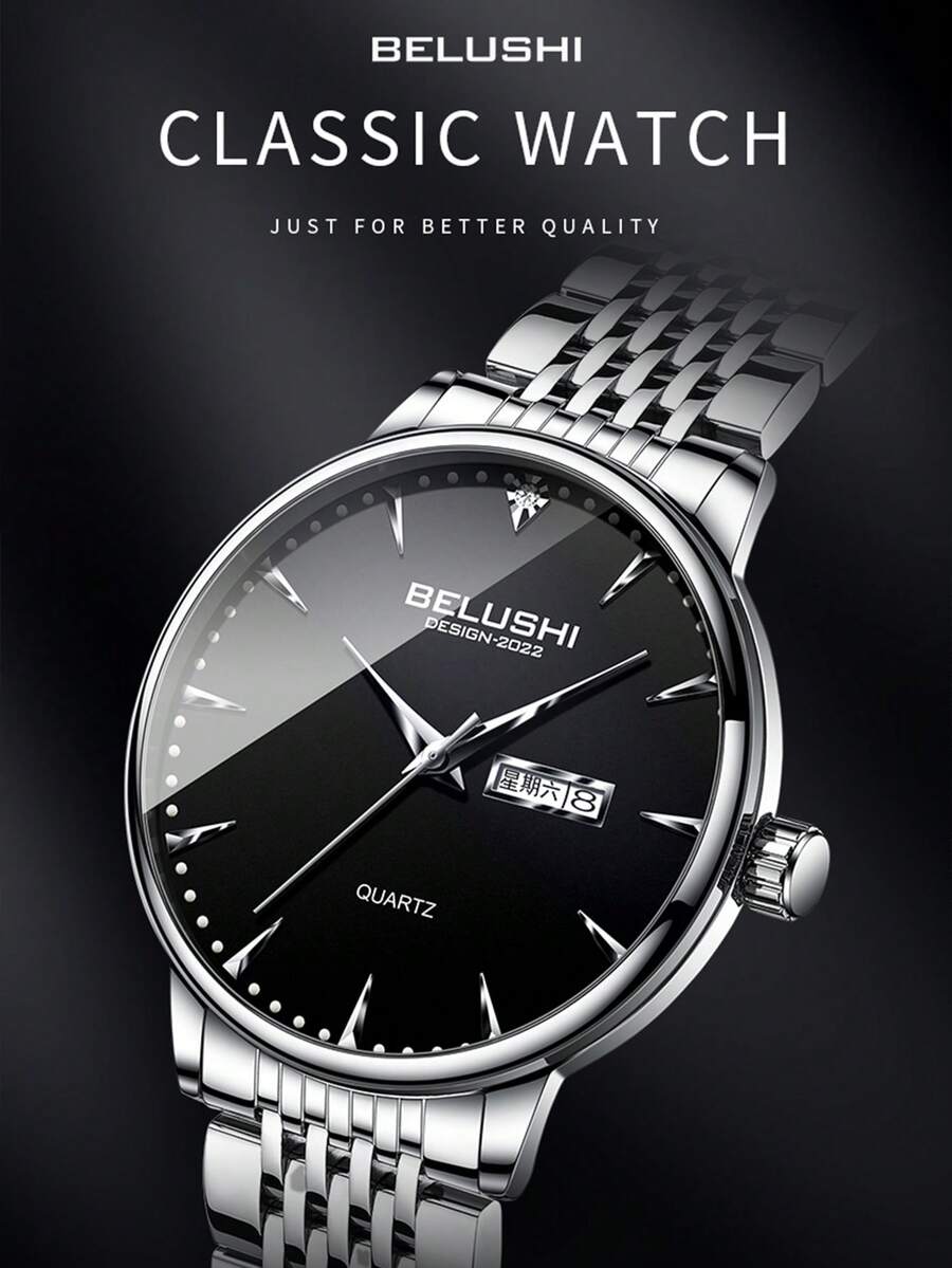 New Arrival Stopwatch Night Light Waterproof Quartz Men's Watch - B-589 silver shell white surface silver nail steel strip - View 1