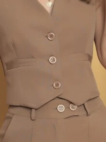 Women Two-piece Outfits - Khaki - View 2