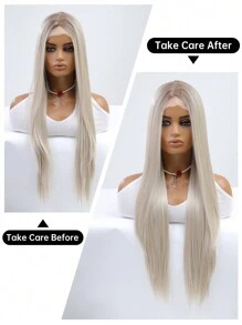 HAIRCUBE 13x4*1 Blond Lace Wig White Gold And Black Lace Wigs, Long Straight Synthetic Lace Wigs For Party Daily Use Flash - Gold - View 7