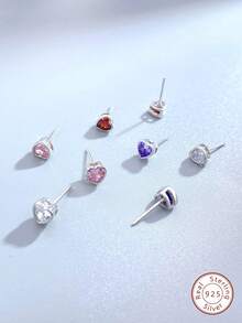 1雙白色心氧化鋯耳釘適合女士S925純銀情人節優雅和魅力四射精細的女士們首飾類禮品