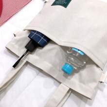 1 件大容量单肩包/购物袋，带字母印花 - 黑色 - 查看 6