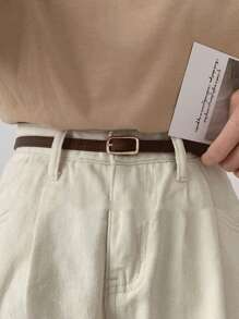 1 件女士咖啡色薄款 PU 腰带，适合日常佩戴，夏季、秋季、万圣节 - 咖啡棕 - 查看 2