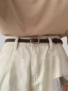 1 件女士咖啡色薄款 PU 腰带，适合日常佩戴，夏季、秋季、万圣节 - 咖啡棕 - 查看 1