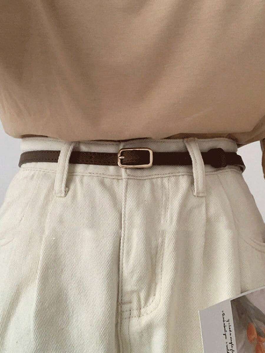 1 件女士咖啡色薄款 PU 腰带，适合日常佩戴，夏季、秋季、万圣节 - 咖啡棕 - 查看 1