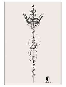 1pc Black Crown, Planet, Stripe Pattern Temporary Tattoo Sticker For Spine, Arm,wrist And Body - Black - View 2