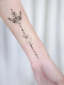 1pc Black Crown, Planet, Stripe Pattern Temporary Tattoo Sticker For Spine, Arm,wrist And Body - Black - View 1