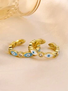 FEEL STYLE 1pc Vintage Style Stainless Steel Ring With Rhinestone And Oil Drop Eye Design, Suitable For Women Daily Wear - Multicolor - View 2