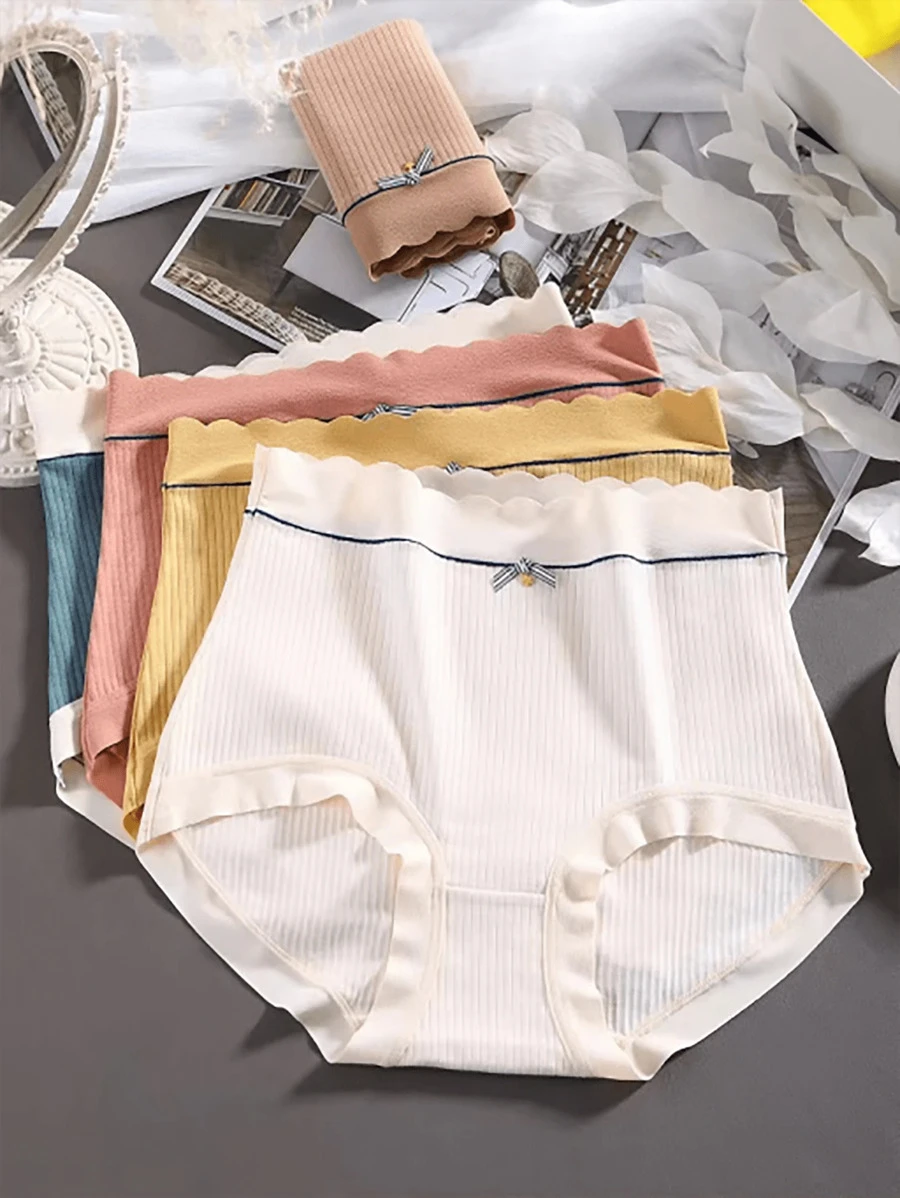 5 pièces/set Culottes en dentelle sans couture taille haute, sous-vêtements pour femmes grande taille XL-XXXL - Multicolore - Voir 1