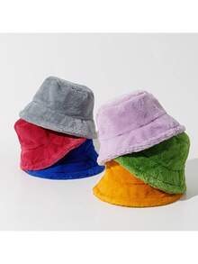 1 chiếc mũ xô cơ bản sang trọng màu trơn dành cho nữ, thích hợp cho trang phục mùa thu, mùa đông, ấm áp và hàng ngày - Màu Cam cháy - Xem 1