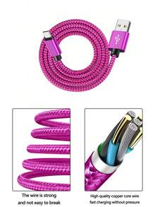 1pc Woven Fast Charging Data Cable - Hot Pink - View 9