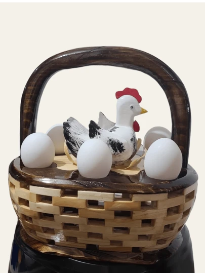 Huevera Canasta Decorativa de Madera Organizador Para Huevos Util para Cocina Comedor Figura de Gallina