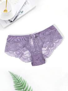 女士性感薄款半透明花紋三角褲 - 紫色 - 查看 1