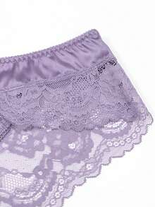 女士性感薄款半透明花紋三角褲 - 紫色 - 查看 4
