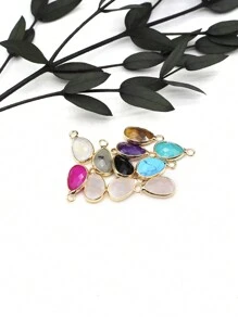 3入組天然石頭青色金色邊吊墜適用於DIY女性男士項鍊首飾配件 - 薄荷藍 - 查看 9